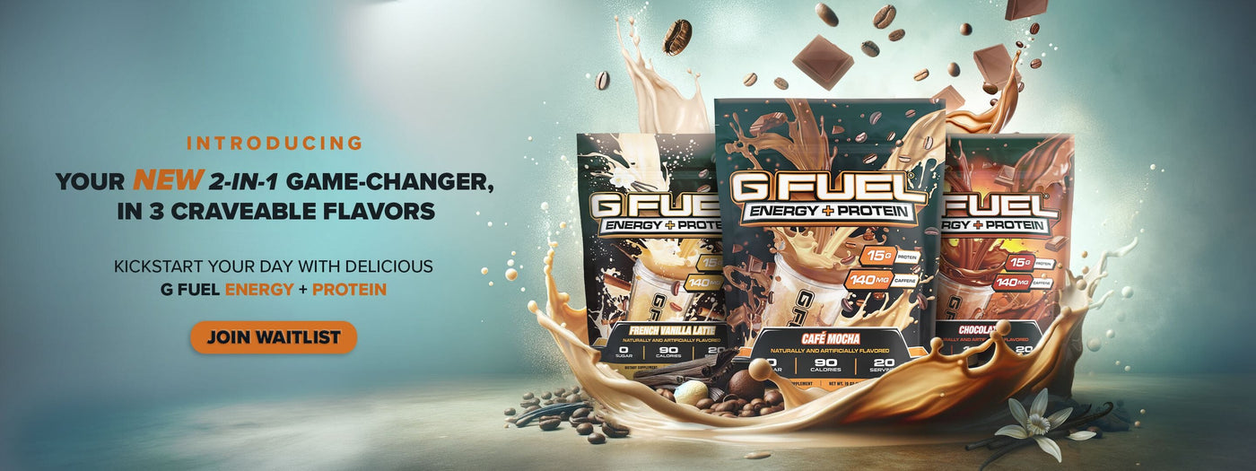 Introducing Your New 2-In-1 Game-Changer, In 3 Craveable Flavors | Kickstart your day with delicious G FUEL Energy + Protein | Click to Join the Waitlist Now