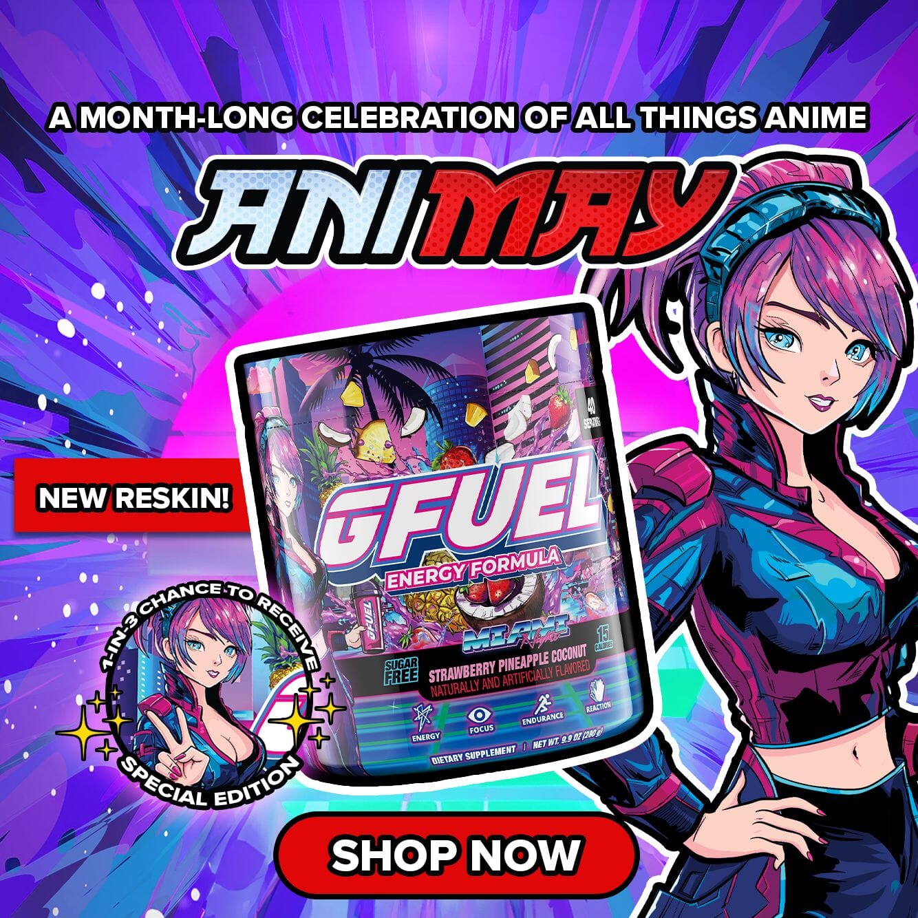 New Reskin! | Miami Nights Reanimated | 1-In-3 Chance to get an alternate art variant! | ANIMAY - A month-long celebration of all thing anime | Shop Now!