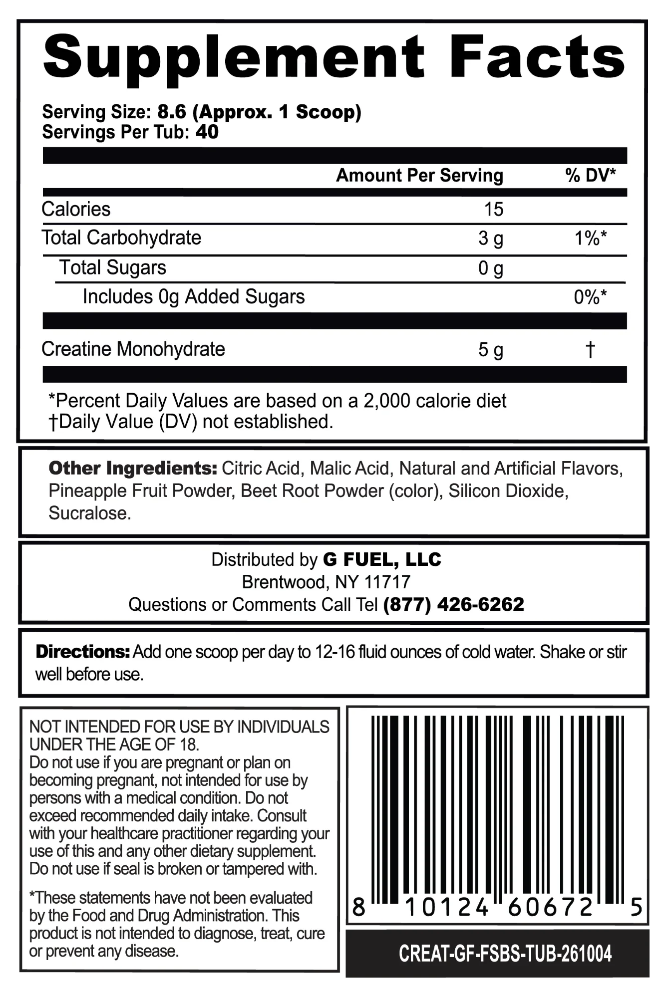 Supplement Facts for Sour Strawberry