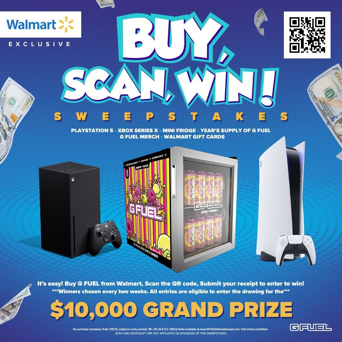 Buy, Scan, Win at Walmart: Score a $10,000 Grand Prize, gaming consoles, G FUEL Mini Fridges, a year supply of G FUEL and more!