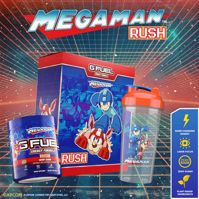 G FUEL and Capcom Unite Mega Man with His Trusty Robotic Dog Rush for New Cherry Slushie Energy Drink
