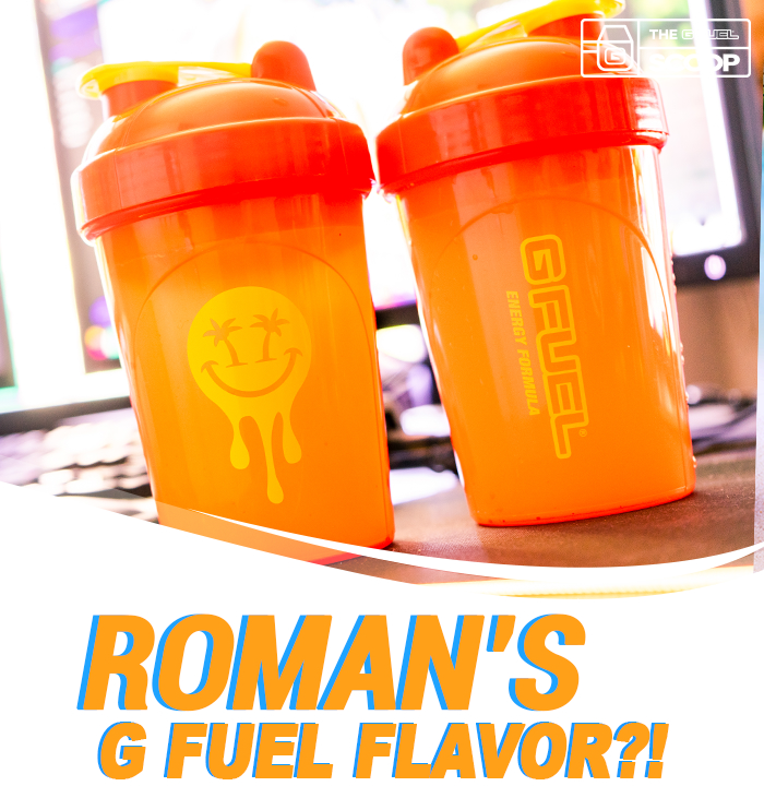 Roman Atwood G Fuel Shaker Cups are pictured above a sentence that reads "Roman's G FUEL Flavor?!"