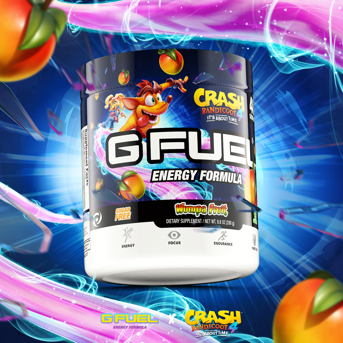 A G FUEL Wumpa Fruit Tub, inspired by Activision's new game Crash Bandicoot™ 4: It’s About Time.