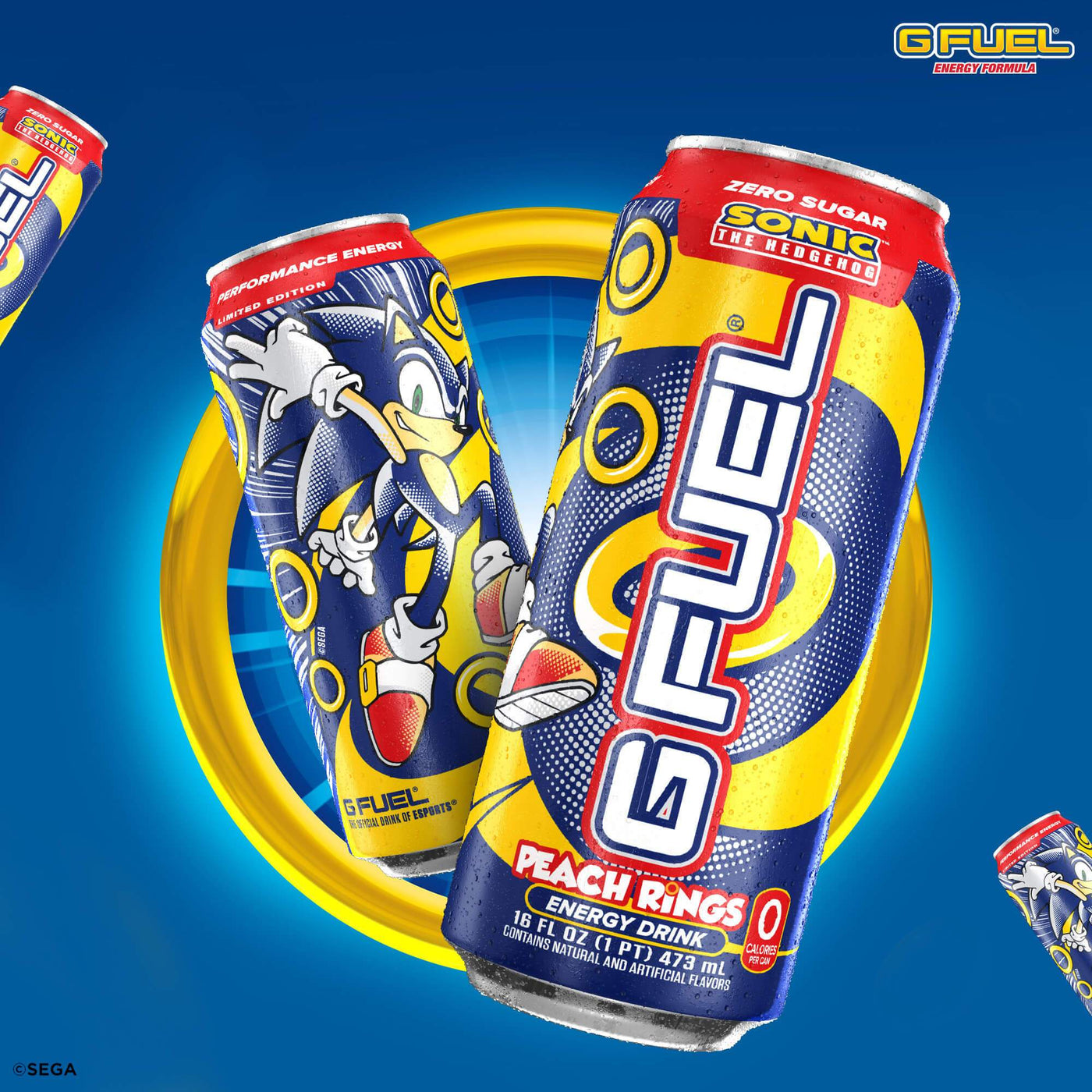 Sonic the Hedgehog Peach Rings G FUEL energy drink cans will be available for sale to U.S customers at gfuel.com on August 12, 2020.