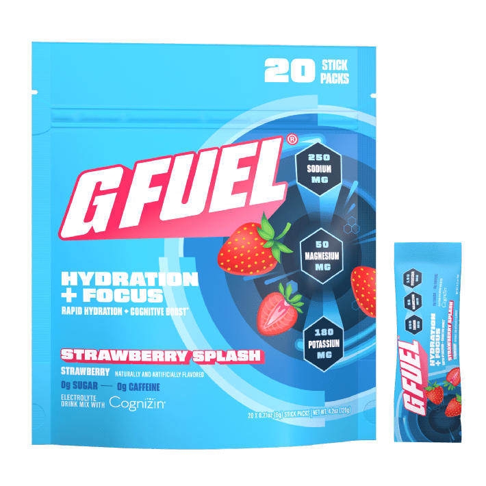 Tik Tok Shop| G FUEL Hydration + Focus | Powdered Drink Mix | Variety (12 Pack) | Orange Oasis | Peach Paradise | Strawberry Splash | Lemon Limelight | Zero Sugar and Zero Caffeine | Mixed with Cognizin Pack Strawberry Splash 20-Pack HF-GGB-SB20