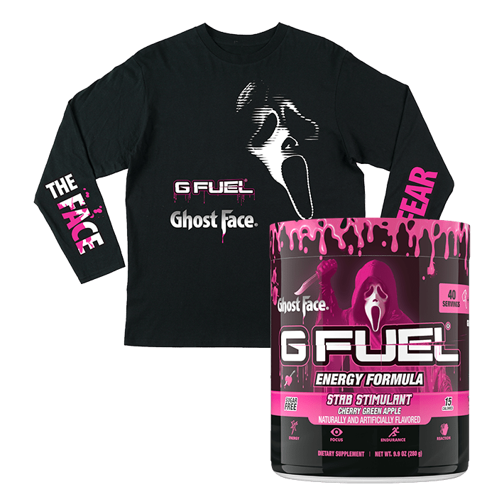 G FUEL| Ghost Face® Stab Stimulant Long-Sleeve Tee Bundle Bundle (Tubs) 