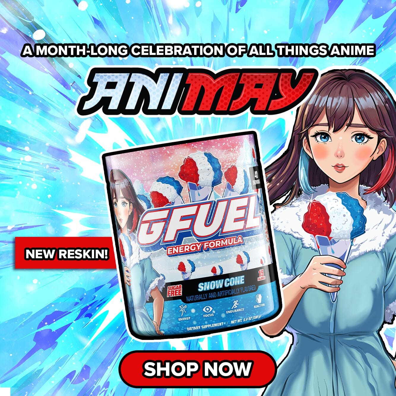 Snow Cone Anime Reskin Powdered Energy Drink G FUEL