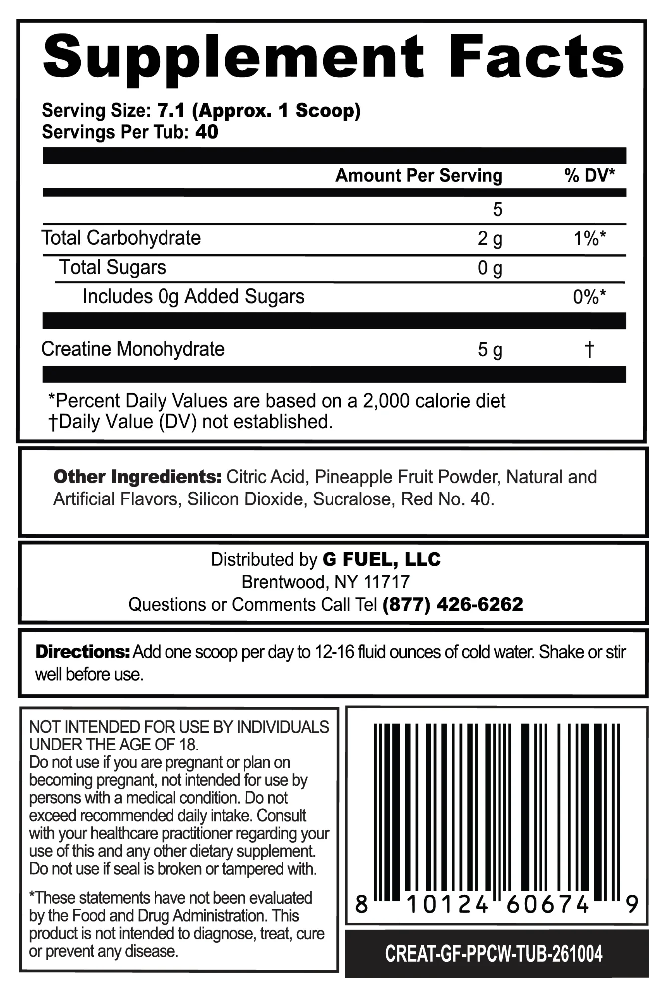 Supplement Facts for Push Pop® Cherry Watermelon
